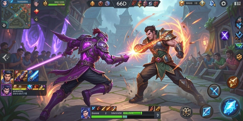 Tampilan gameplay MOBA yang mendebarkan di 66D.