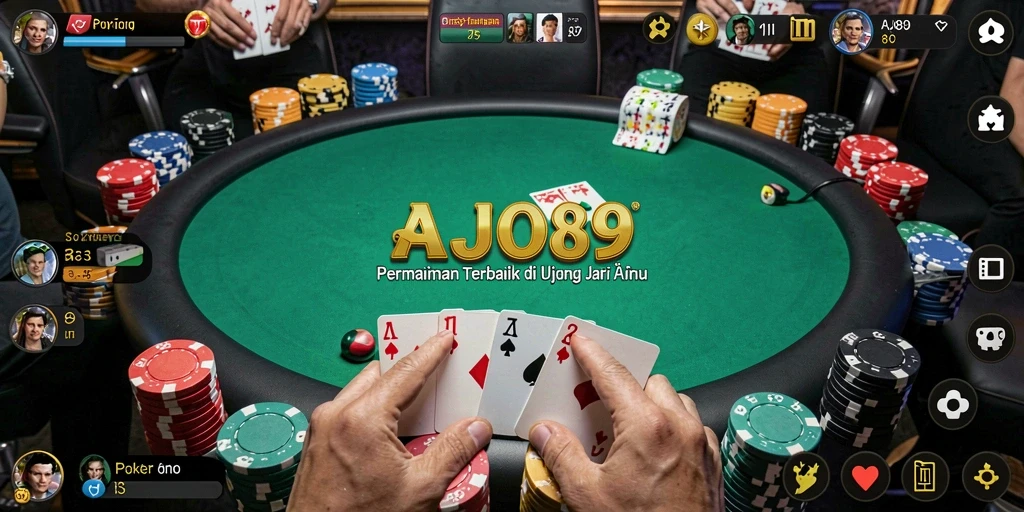 Tampilan utama AJO89 menampilkan meja poker yang seru dan interaktif.