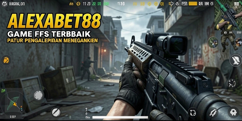 Screenshot utama dari ALEXABET88 menampilkan aksi gameplay FPS yang intens.