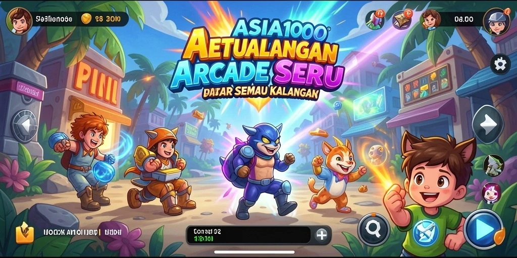 Screenshot utama ASIA100 menampilkan pengalaman gameplay Arcade yang menarik.