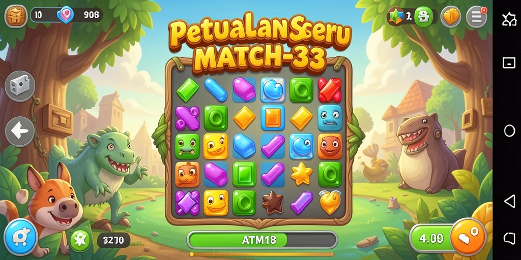 Tangkapan layar gameplay seru dari ATM138 yang menampilkan momen Match-3.
