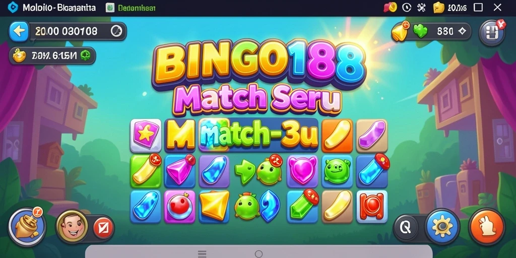 Screenshot gameplay BINGO188 yang menampilkan aksi Match-3 yang seru.