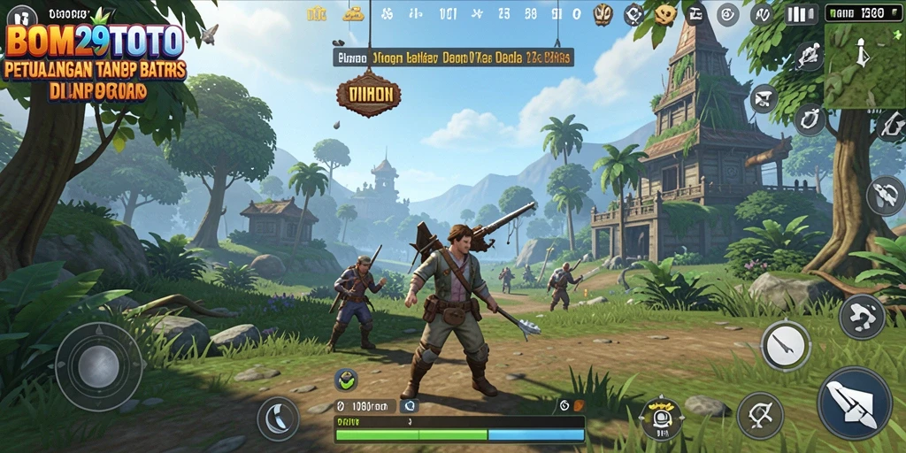 Screenshot gameplay BOM29TOTO yang menampilkan eksplorasi dunia terbuka.