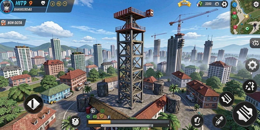 Tangkapan layar gameplay HIT9 menunjukkan aksi menara pertahanan yang intens.