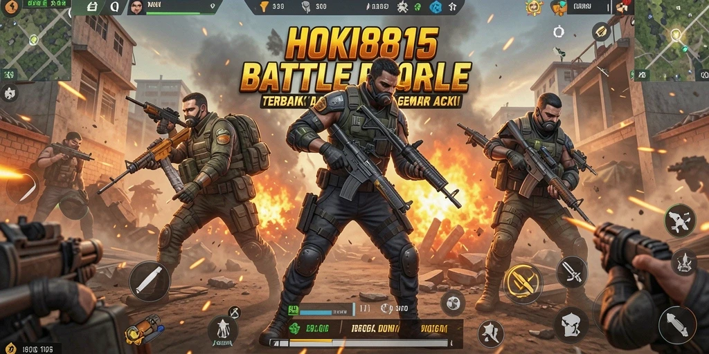 Tampilan gameplay HOKI8815 dengan aksi pertarungan intens di medan perang.