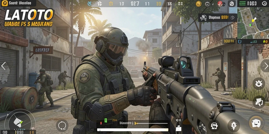 Tampilan aksi mendebarkan dalam game FPS LATOTO.