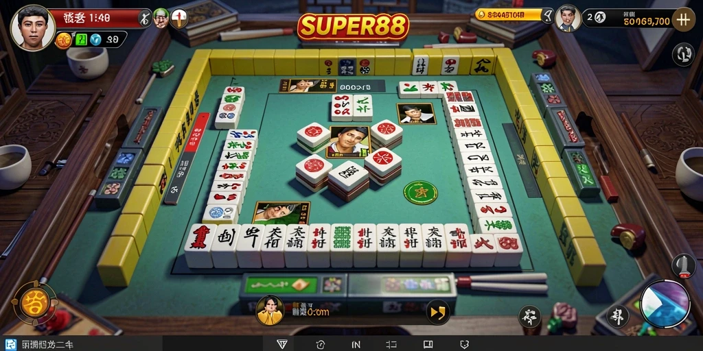 Gameplay SUPER88 menampilkan pemain yang bersaing dalam Mahjong.