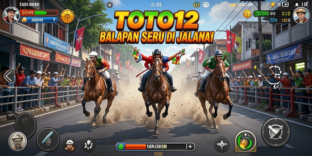 Screenshot gameplay TOTO12 menampilkan aksi balapan yang mendebarkan.